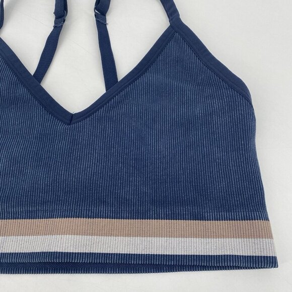 SPANX Seamless Soft Stretch Sports Bra Size M Midnight Navy Blue Ribbed - Picture 4 of 6